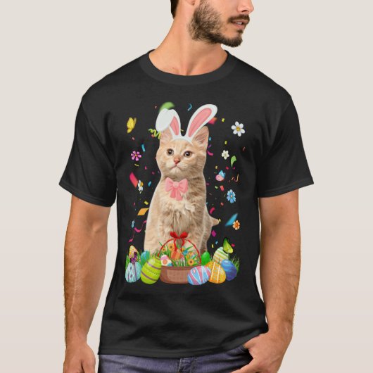 Cute Bunny Cat With Easter Egg Basket Happy Easter T-shirt (Voorkant)