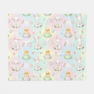 Cute Bunny Chick & Lamb Easter Pattern Fleece Deken