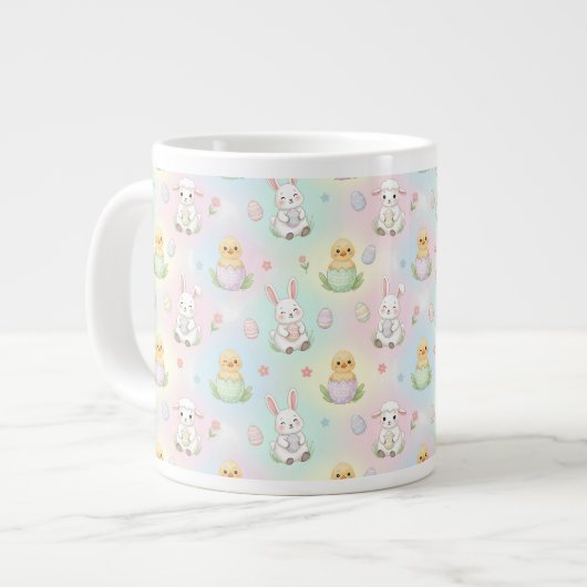 Cute Bunny Chick & Lamb Easter Pattern Grote Koffiekop (Links)