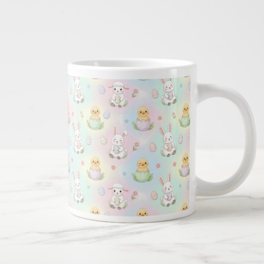 Cute Bunny Chick & Lamb Easter Pattern Grote Koffiekop (Rechts)