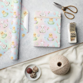 Cute Bunny Chick & Lamb Easter Pattern Kids  Cadeaupapier