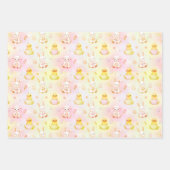 Cute Bunny Chick & Lamb Easter Pattern Kids  Inpakpapier Vel (Voorkant 3)