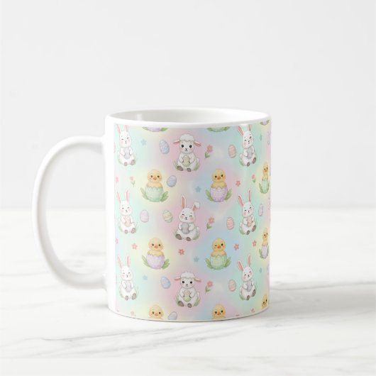 Cute Bunny Chick & Lamb Easter Pattern Koffiemok (Links)