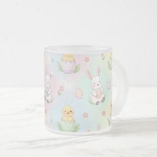 Cute Bunny Chick & Lamb Easter Pattern Matglas Koffiemok