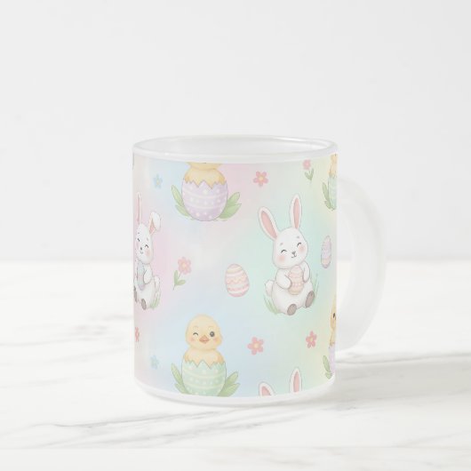 Cute Bunny Chick & Lamb Easter Pattern Matglas Koffiemok (Voorkant rechts)