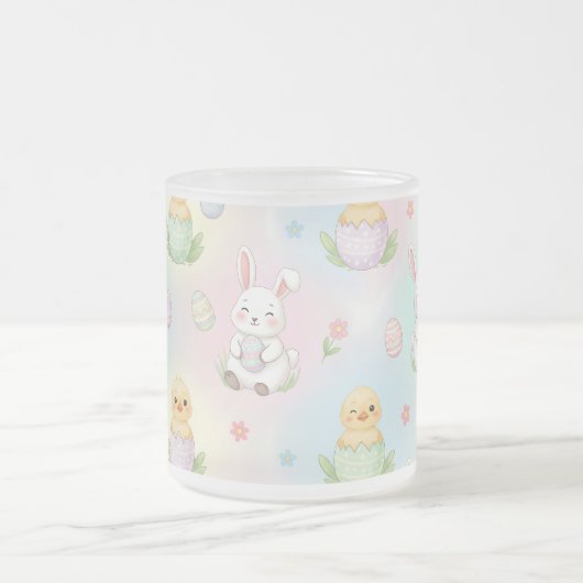 Cute Bunny Chick & Lamb Easter Pattern Matglas Koffiemok (Center)