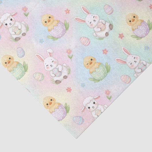 Cute Bunny Chick & Lamb Easter Pattern Tissuepapier (Detail)