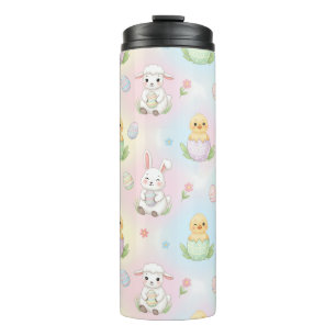 Cute Bunny Chick & Lamb Pasenpatroon Kinderen  Thermosbeker