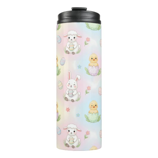 Cute Bunny Chick & Lamb Pasenpatroon Kinderen Thermosbeker (Voorkant)