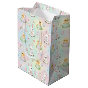 Cute Bunny Chick & Lammetjes Pasen Patroon Kindere Medium Cadeauzakje