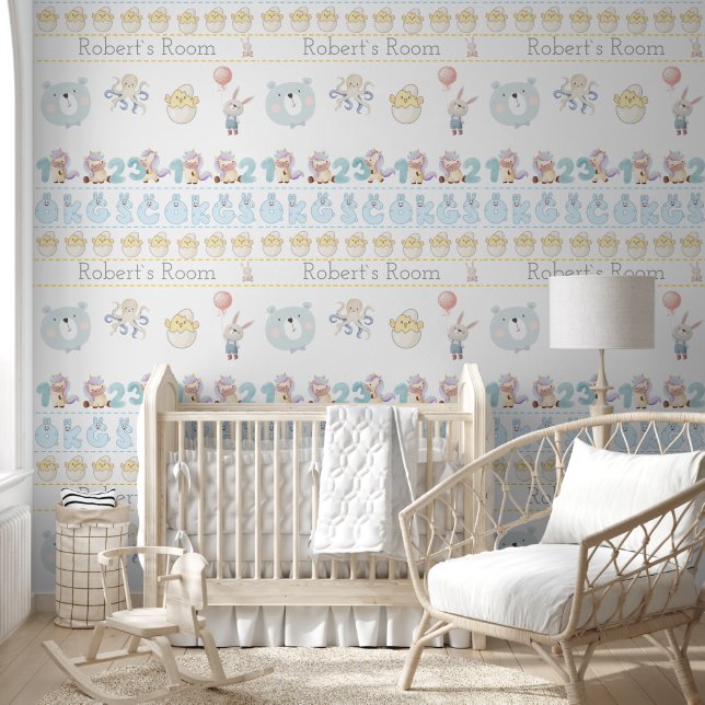 Cute Bunny Chicken Bear pastel  Behang (Kinderen)