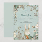 Cute Bunny Christening Baptism Dank u Bedankkaart (Voorkant / Achterkant)