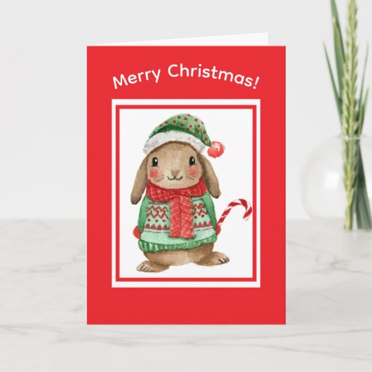 Cute bunny christmas card with candy cane feestdagen kaart (Voorkant)