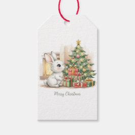 Cute Bunny Christmas Tree Happy Holidays Tag Cadeaulabel
