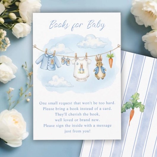 Cute Bunny Clothesline Baby Shower Book Request Informatiekaartje