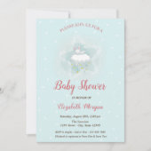 Cute Bunny, Cloud, Stars Blue Stippen Baby shower Kaart (Voorkant)
