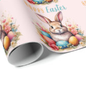 Cute Bunny Colorful Eggs Flowers Happy Easter Cadeaupapier (Rol Hoek)