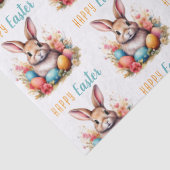 Cute Bunny Colorful Eggs Flowers Happy Easter Tissuepapier (Detail)