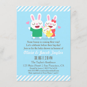 Cute Bunny Couple en Baby Shower Invitations Kaart