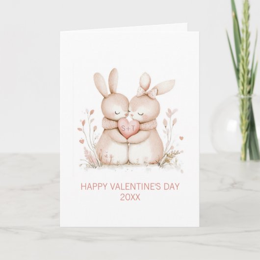 Cute Bunny Couple Personalized Valentines Day Feestdagen Kaart (Voorkant)