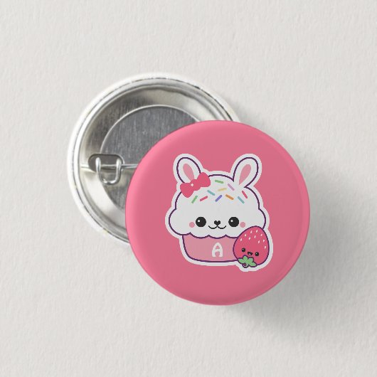 Cute Bunny Cupcake Monogram Ronde Button 3,2 Cm (Voorkant /achterkant)