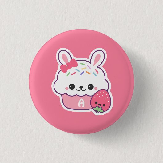 Cute Bunny Cupcake Monogram Ronde Button 3,2 Cm (Voorkant)