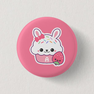 Cute Bunny Cupcake Monogram Ronde Button 3,2 Cm