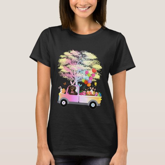 Cute Bunny Dachshund Dog & Eggs On Truck Wiener Ea T-shirt (Voorkant)