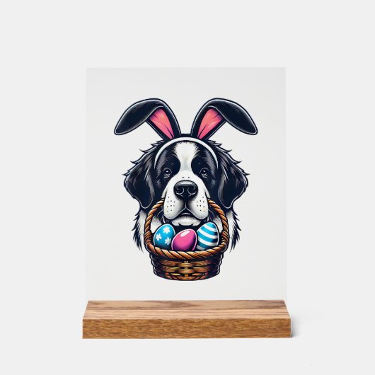 Cute Bunny Ear Saint Bernard Dog Easter Egg Owner  Acryl Bord (Voorkant)