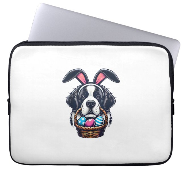 Cute Bunny Ear Saint Bernard Dog Easter Egg Owner  Laptop Sleeve (Voorkant)