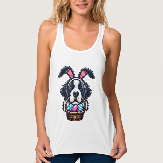 Cute Bunny Ear Saint Bernard Dog Easter Egg Owner  Tanktop (Voorkant)