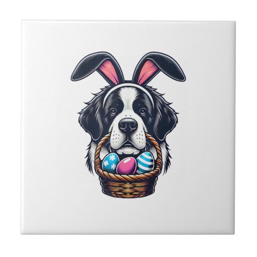 Cute Bunny Ear Saint Bernard Dog Easter Egg Owner Tegeltje (Voorkant)
