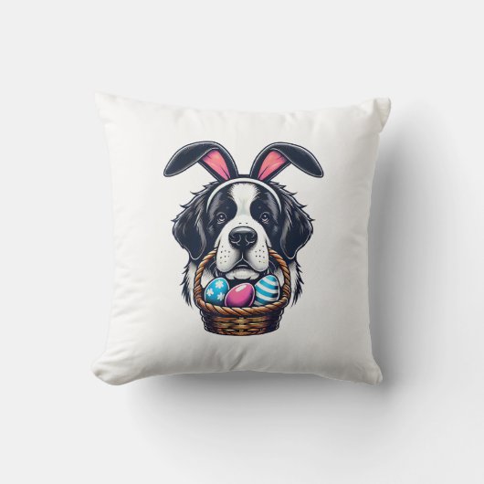 Cute Bunny Ear Saint Bernard-hond Pasen-ei-eigenaa Kussen (Voorkant)
