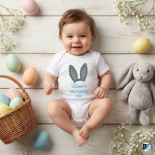 Cute Bunny Ears Boy First Easter 2026 Personalized Romper