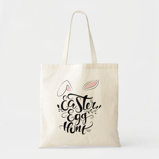 Cute Bunny Ears Calligraphy Easter Hunt Custom Tote Bag (Voorkant)