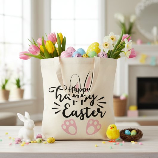 Cute Bunny Ears en Feet Happy Easter Tote Bag