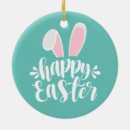 Cute Bunny Ears Happy Pasen | Keramisch Ornament (Achterkant)