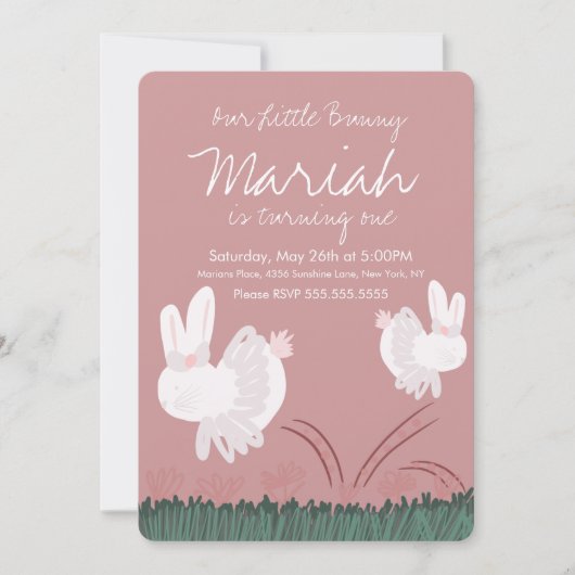 Cute Bunny Easter 1st Birthday Hand Drawn Kraft Kaart (Voorkant)