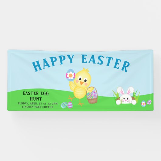 Cute Bunny Easter Egg Hunt Banner (Horizontaal)