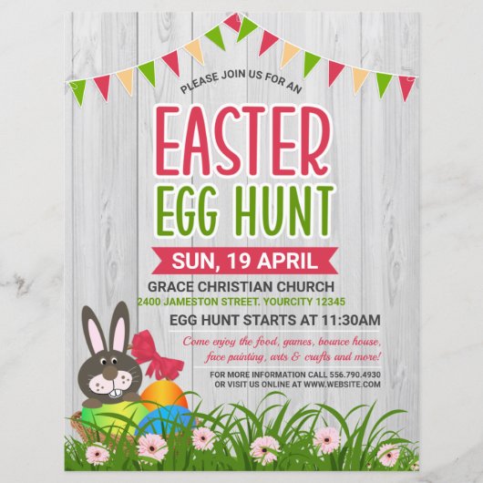 Cute Bunny Easter Egg Hunt Invitation Flyer (Voorkant)
