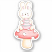 Cute Bunny Easter Egg Mushroom Vinyl Sticker (Voorkant)