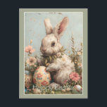 Cute Bunny Easter Eggs Floral  Feestdagenkaart<br><div class="desc">Cute bunny,  Easter eggs,  and flowers.</div>