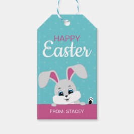Cute Bunny Easter Gift Label (Turquois/Roze) Cadeaulabel