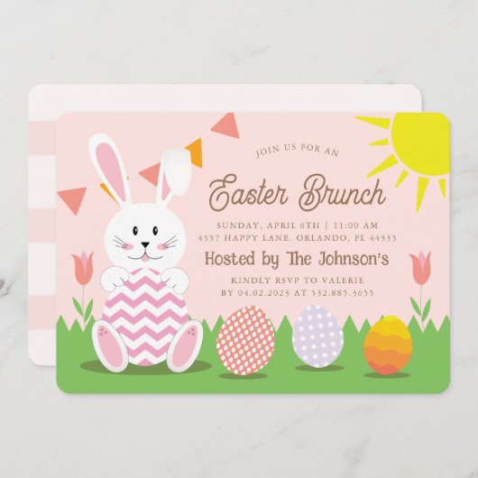 Cute Bunny Easter Holiday Brunch Kaart (Voorkant / Achterkant)