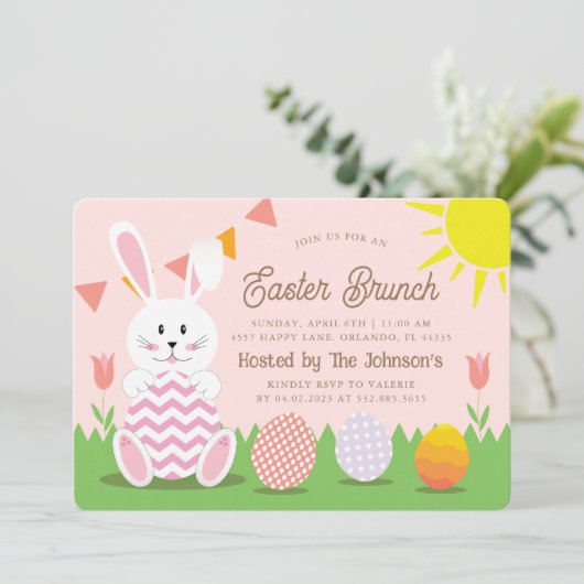 Cute Bunny Easter Holiday Brunch Kaart (Staand voorkant)