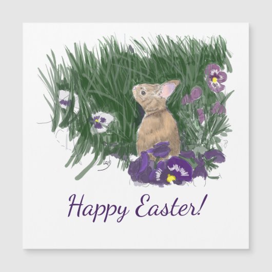 Cute Bunny Easter Wishes Holiday Magnetic Card (Voorkant)