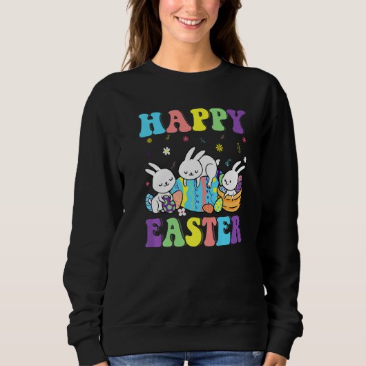 Cute Bunny Eggs Easter Camping Basket Bunny Happy Trui (Voorkant)