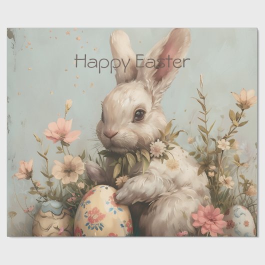 Cute Bunny Eggs Flowers Easter  Cadeaupapier (Vlak)