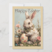 Cute Bunny Eggs Flowers Easter  Feestdagenkaart (Voorkant)
