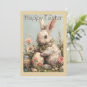 Cute Bunny Eggs Flowers Easter  Feestdagenkaart (Staand voorkant)